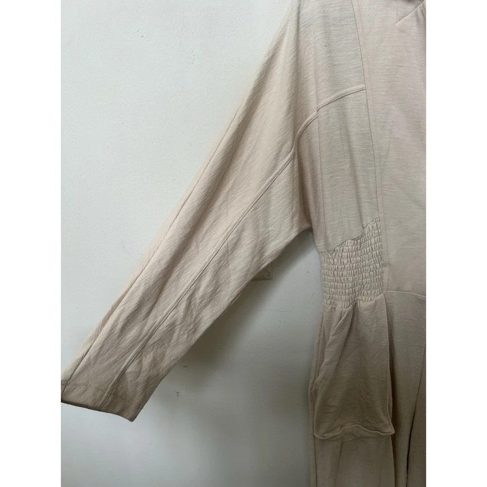 Free People Blair Jumpsuit M Cream Smocked Waist Cotton Knit Boho Loungewear